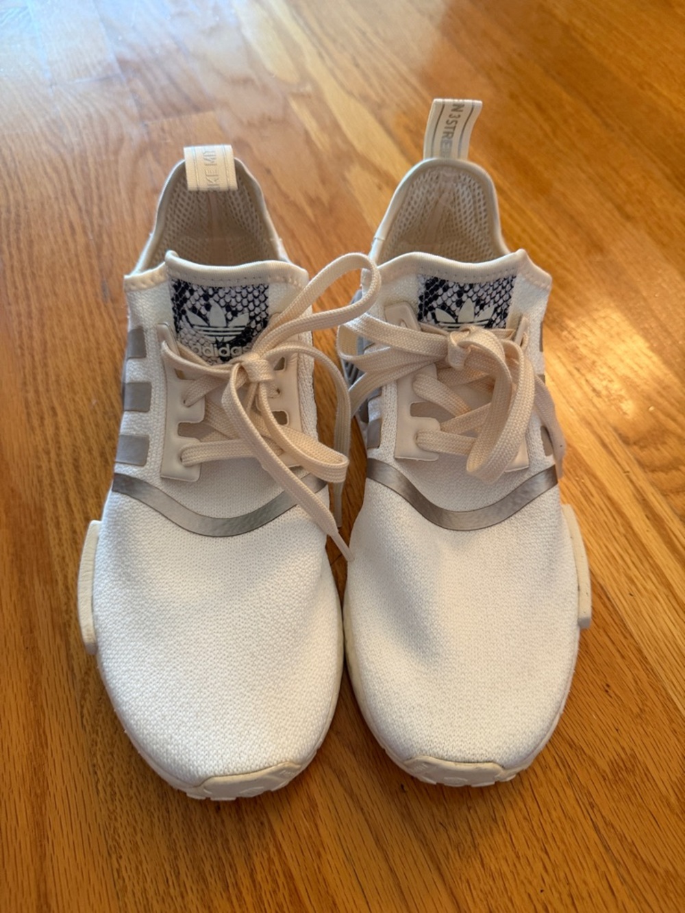 Adidas NMD with snakeskin / cream and gray color sneakers